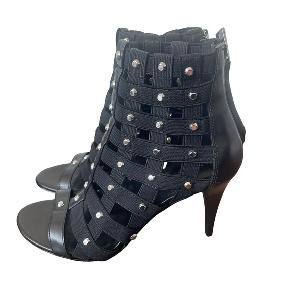 Michael Kors Women’s Black Studded Cage Sandals Heels Size 6.5M Zip Back - Picture 1 of 7